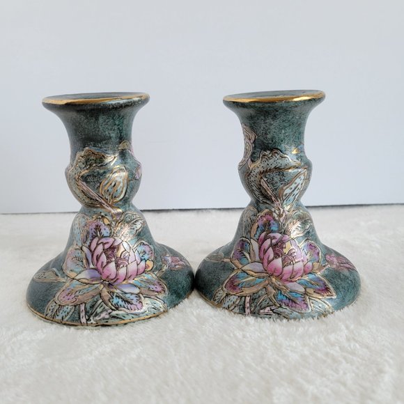 Vintage Floral Design Porcelain Candle Holders - Picture 2 of 10
